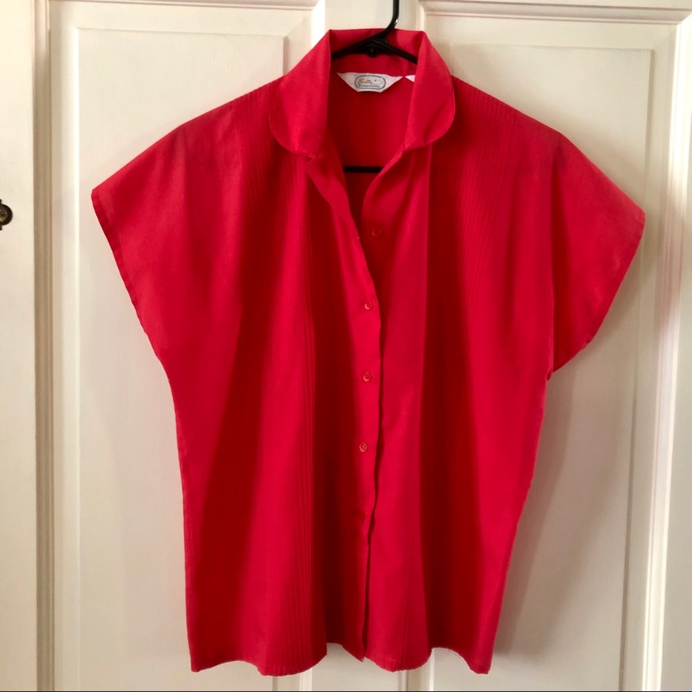 VINTAGE red button up blouse